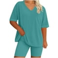 thumbnail image 1 of Plus Size Lounge Outfits for Women 2 Piece - Soft Cotton Short Sleeve V Neck Top and Short Leggings Sets (5XL, Mint Green), 1 of 6