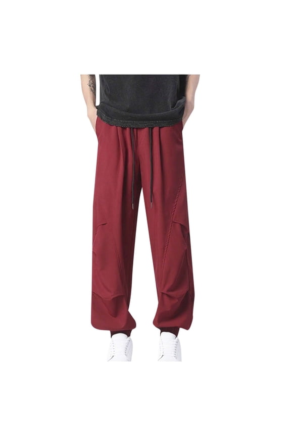 Plus Size Lounge Pants for Men Elastic Waist Baggy Elastic Bottom Trousers Loose Outdoor Trendy Pants Streetwear (Red,2XL)