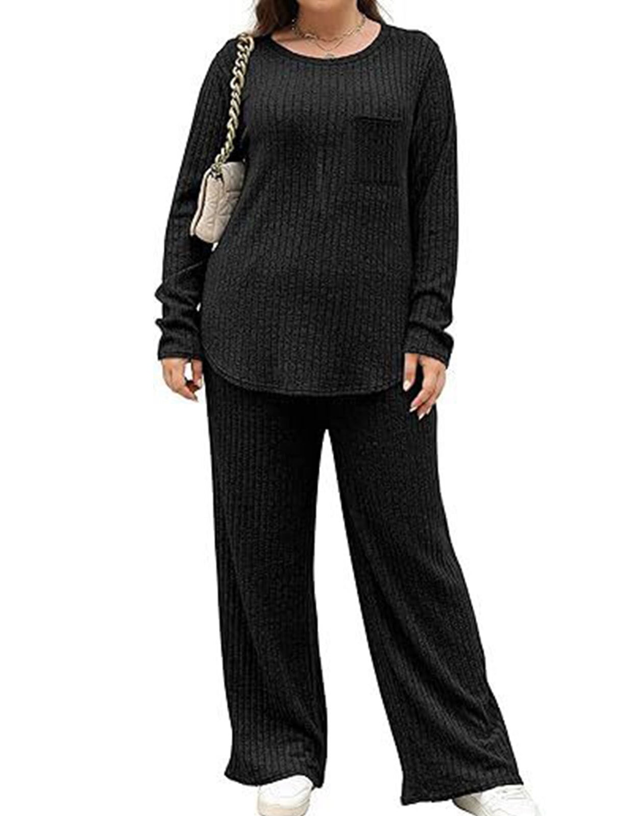 Plus Size Lounge Sets for Women 5XL Ribbed Knit 2 Piece Pajamas Sets
