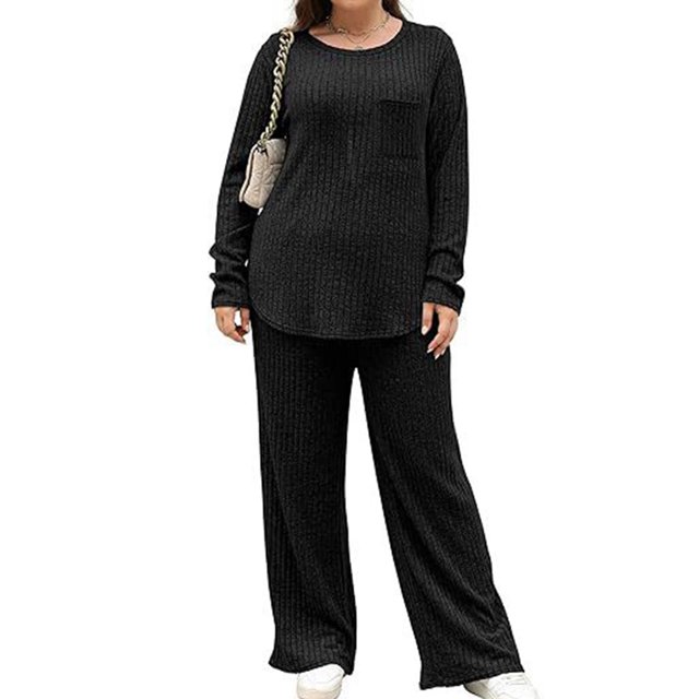 Plus Size Lounge Sets for Women 5XL Ribbed Knit 2 Piece Pajamas Sets