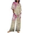 thumbnail image 1 of Plus Size Loungewear Sets for Women Winter Loose Printed Outfit Suit Short Sleeve Tops Wide Leg Pants with Pockets 2 Piece Sets, 1 of 5