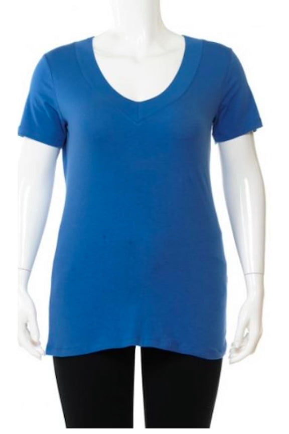 Plus Size Low-Cut Cleavage Wide Band V-Neck T-Shirt Short Sleeve Tee Top