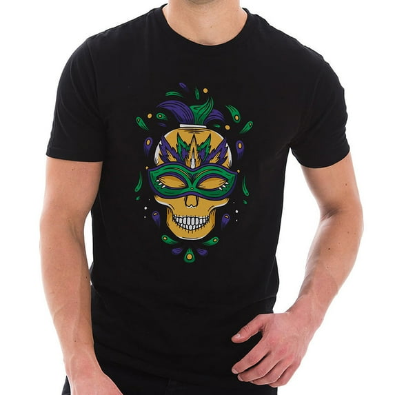 Plus Size Madi Gras Festive Skull Graphic Design Unisex Lane Seven Ring Spun Combed Cotton Short Sleeve Deluxe Jersey T-Shirt - Black 2XL