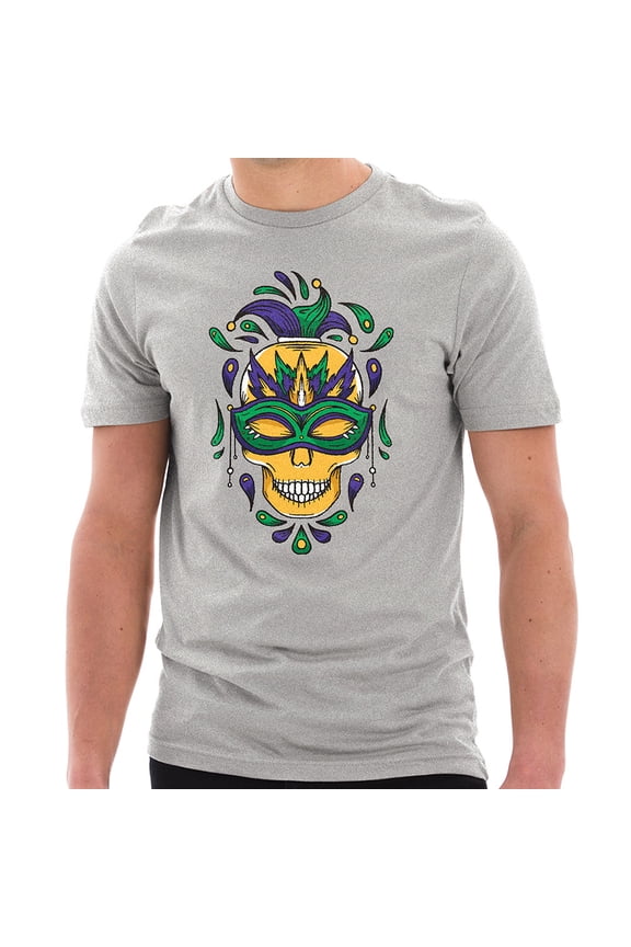 Plus Size Madi Gras Festive Skull Graphic Design Unisex Lane Seven Ring Spun Combed Cotton Short Sleeve Deluxe Jersey T-Shirt - Heather Grey 3XL
