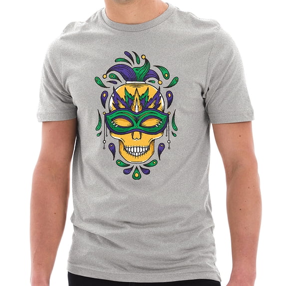 Plus Size Madi Gras Festive Skull Graphic Design Unisex Lane Seven Ring Spun Combed Cotton Short Sleeve Deluxe Jersey T-Shirt - Heather Grey XL