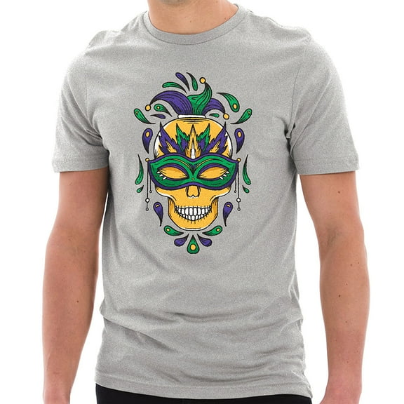 Plus Size Madi Gras Festive Skull Graphic Design Unisex Lane Seven Ring Spun Combed Cotton Short Sleeve Deluxe Jersey T-Shirt - Heather Grey XL