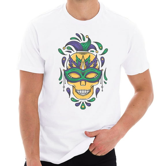 Plus Size Madi Gras Festive Skull Graphic Design Unisex Lane Seven Ring Spun Combed Cotton Short Sleeve Deluxe Jersey T-Shirt - White 2XL