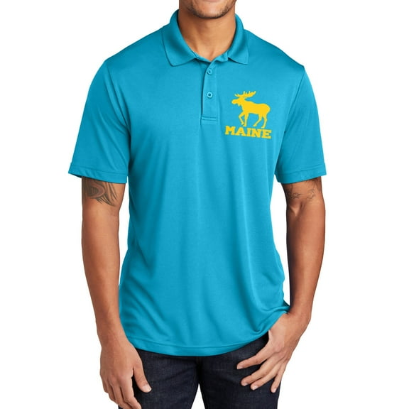 Plus Size Maine Moose Graphic Design PosiCharge Competitor Polo Tee Shirt - Atomic Blue XL