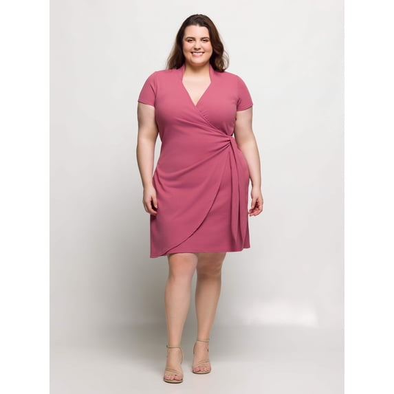 Plus Size Mandarin Collar Faux Wrap Dress