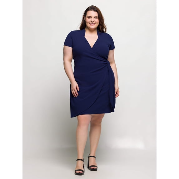 Plus Size Mandarin Collar Faux Wrap Dress