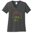 thumbnail image 1 of Plus Size Mardi Gras Festive Dance Graphic Design Ladies Big Size Port & Company Core Cotton V neck T-Shirt - Charcoal XL, 1 of 2