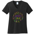 thumbnail image 1 of Plus Size Mardi Gras Festive Dance Graphic Design Ladies Big Size Port & Company Core Cotton V neck T-Shirt - Jet Black XL, 1 of 2
