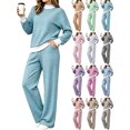 thumbnail image 1 of Plus Size Matching Sets Mock‑Layer Striped Long‑Sleeve Top and High‑Waist Wide‑Leg Pants Sizes S-5XL, 1 of 6