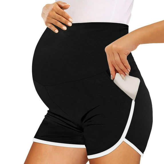 Plus Size Maternity Shorts Over The Belly Comfortable Stretchy Pregnancy Shorts with Pockets for Women Before During After Pregnancy