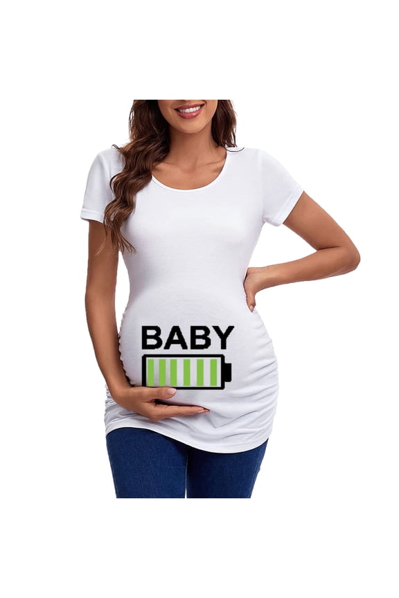 Plus Size Maternity Tops Womens Maternity Short Sleeve Crew Neck Cute Funny Graphic Ruched Sides T Shirt Tops Pregnancy Tunic Blouse Maternity Clothes(White,XL)