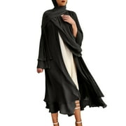 Plus Size Maxi Dress, Long Sleeve Muslim Dress for Women, Modest Chiffon Cardigan Dress with Open Front