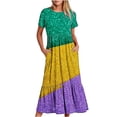 thumbnail image 1 of Plus Size Maxi Dress for Women 2024 Summer Fashion Mardi Gras Printed Carnival Short Sleeve Crewneck Dress Casual Flowy Tiered Maxi Beach Dress With Pockets Gift for Women on Clearance!, 1 of 6