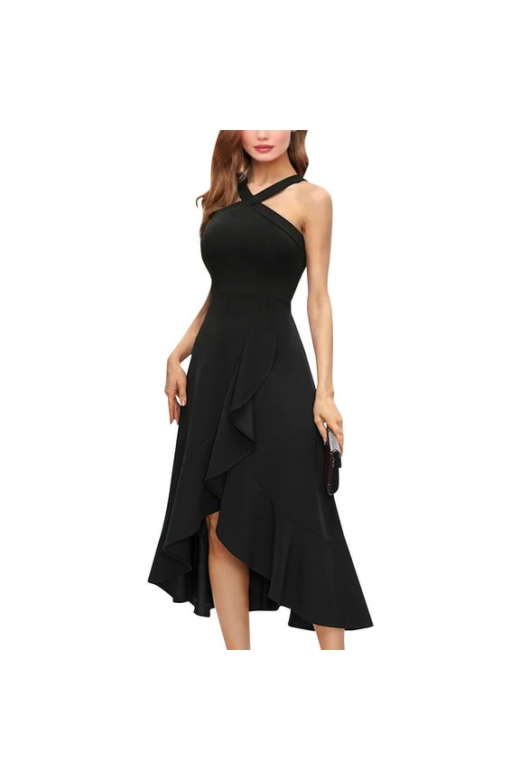 Plus Size Maxi Dress, For Women 2025 Elegant Classy Sleeveless Sexy Evening Dress Prom Ruffle Bodycon Dresses Princess Engagement Dress Curvy Try Before You Dresses (S, Black) ZMTing
