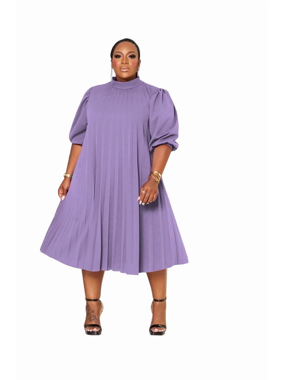 Plus Size Maxi Dress for Women Casual Pleated Dress Summer Short Sleeve Flowy Swing Dress Loose Beach Dresses Purple 4XL