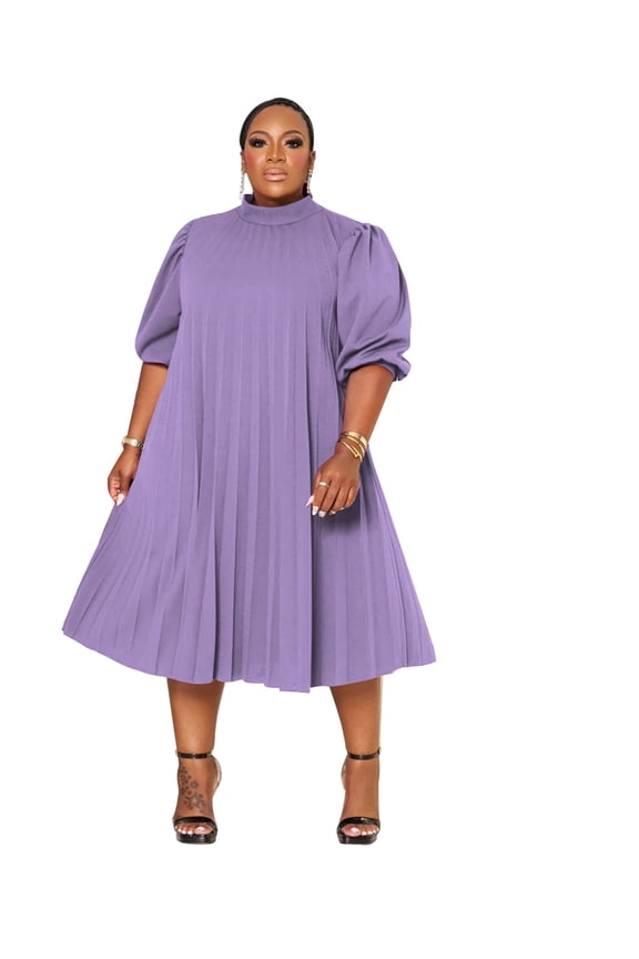 Plus Size Maxi Dress for Women Casual Pleated Dress Summer Short Sleeve Flowy Swing Dress Loose Beach Dresses Purple 4XL