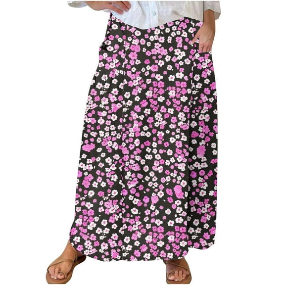 Plus Size Maxi Dress for Women Skirt Midi Length Elastic High Waist A-Line Skirt with Pockets Bohemia for Women 2024 Trendy