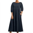 thumbnail image 1 of Plus Size Maxi Dress for Women Women'S Summer Loose Long Sleeve Round Neck Solid Color Ankle-Length Dress, 1 of 6