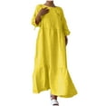 thumbnail image 1 of Plus Size Maxi Dress for Women Womens Spring and Summer V-Neck Solid Cotton and Linen Casual Pocket Long Sleeved Dress, 1 of 6