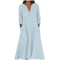 thumbnail image 1 of Plus Size Maxi Dresses Linen Dresses for Women 3/4 Sleeve V Neck Summer Casual Dress Flowy Beach Vacation Dress with Pockets Light Blue 3XL, 1 of 4