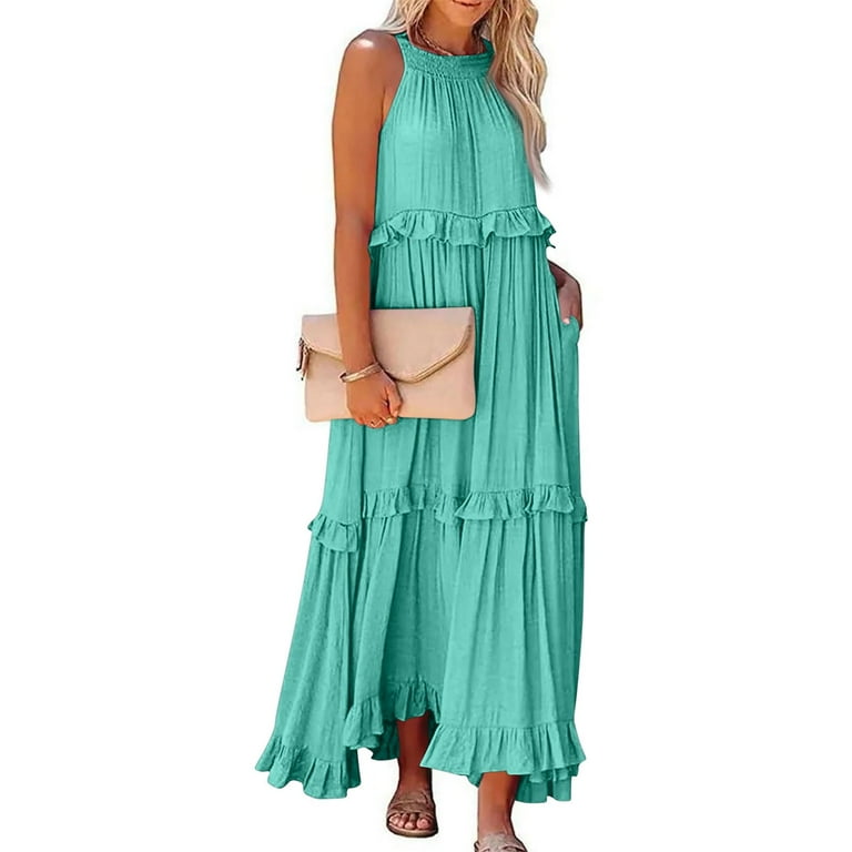 TQWQT Plus Size Maxi Dresses for Curvy Women Halter Neck Swing - Main Image