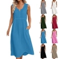 thumbnail image 1 of Plus Size Maxi Dresses for Women Sleeveless Solid Color V-Neck Womens Sundresses Summer Beach Fashion, 1 of 5