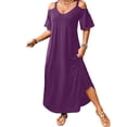 thumbnail image 1 of Plus Size Maxi Dresses for Womens 2026 Summer Fashion Cold-Shoulder V-Neck Short Sleeve Solid Color Casual Maxi Dress, 1 of 5