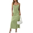 thumbnail image 1 of Plus Size Maxi Dresses for Womens 2026 Summer Fashion Satin Cowl Neck Spaghetti Strap Solid-Color Elegant Fitted Maxi Dress, 1 of 7
