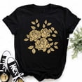thumbnail image 1 of Plus Size Maycaur New Fashion Gold Rose Print Women T Shirt Harajuku Short Sleeves Tshirts Casual O-neck Top Tee Black T-shirt, 1 of 5