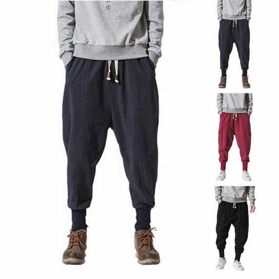 Plus Size Men Linen Drawstring Elastic Waist Straight Leg Trousers Joggers Pants, Cotton, Lightweight Breathable, Casual Daily Summer Essential | JASKFLY,Red 5XL