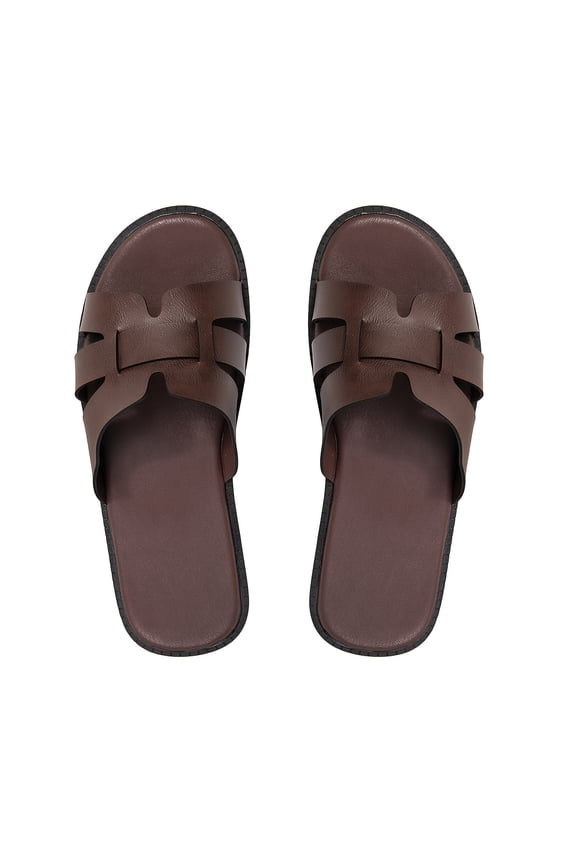 Plus Size Men'S Fashion T-Strap Hollow-Out Slides, Microfiber Upper And Lining Skin-Friendly Breathable Soft Comfortable, Microfiber Midsole And Rebound Cushion Washable, Wear-Resistant Non-Slip