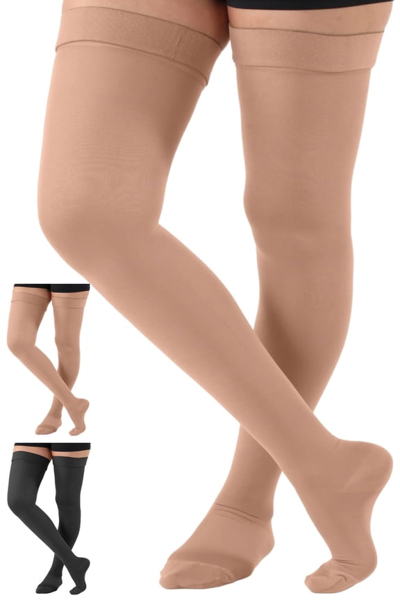 Plus Size Men and Women's Opaque Compression Stockings 20-30mmHg Beige, 2XL