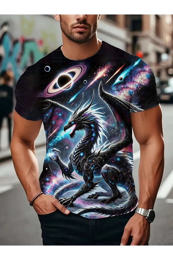 Plus Size Men's 3D Digital Printing, Men's Clothing Style Pattern Design, Summer and Autumn Hot Selling Style, Polyester Fiber Round Neck Trendy Cool Street Style, Round Neck Short Sleeve T-Shirt