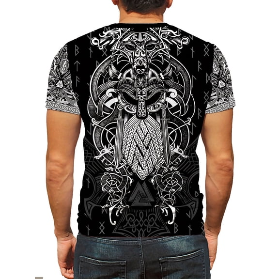 Plus Size Men's 3D Viking Pattern Printed T-Shirt Fashion Cause and Effect Short Sleeve T-Shirt Men's Pattern Design Crew Neck Activity T-Shirt Casual Comfort T-Shirt Summer T-Shirt Men's Daily Top