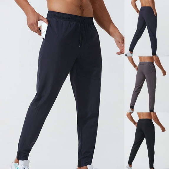Plus Size Men's Athletic Joggers Sweatpants Track Pants, Quick Dry Zipper Pockets Elastic Waist Tapered Leg, Lightweight Stretchy Breathable, for Hiking Workout Running Training