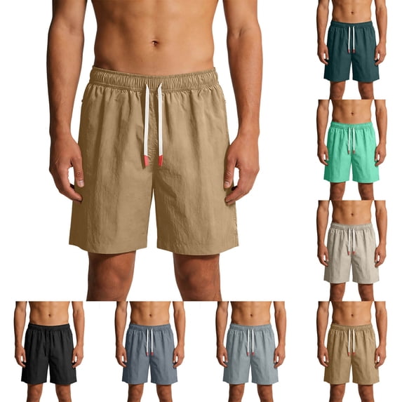 Plus Size Men's Athletic Work Shorts, Nylon Quick Dry Joggers, Elastic Waist Drawstring Straight Leg, Lightweight Breathable Cargo Pockets for Gym Workout Running Hiking, Outdoor