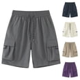 thumbnail image 1 of Plus Size Men's Cargo Work Shorts Solid Color Casual Outdoor Pants with Multi Pockets Five Quarter Pants with Elastic Waist and Stripes Drawstring, M-5XL, 1 of 8