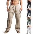 thumbnail image 1 of Plus Size Men’s Casual Linen Cotton Pants, Trousers, Straight Leg Elastic Waist Drawstring, Lightweight Breathable Quick Dry, Daily Wear Summer Outdoor, Vacation Essentials, 1 of 7