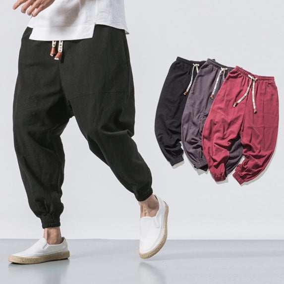 Plus Size Men's Casual Linen Pants, Trousers, Joggers, Elastic Waist Drawstring Straight Leg, Soft Breathable Lightweight, Daily Wear Summer Essentials | JASKFLY,Red 3XL