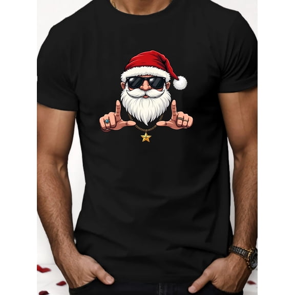 Plus Size Men's Christmas T-Shirt - Casual & Comfortable Short Sleeve Tee with Festive Print, Breathable Polyester Blend for Summer, Plus Size Christmas Shirts, PLUS SIZE