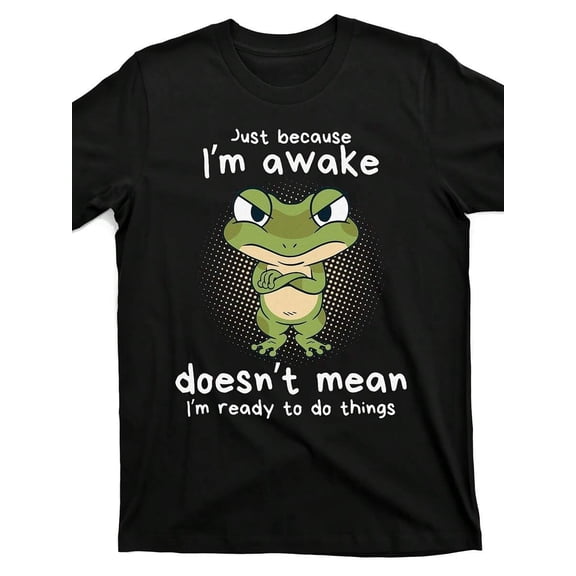 Men's Black "I'm awake" Funny Frog Meme Graphic T-Shirt, Crew Neck Casual Top