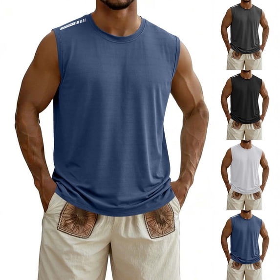 Plus Size Men's Cooling Running Tank Top Sleeveless Muscle Tee Crewneck Performance Quick Dry Moisture Wicking Breathable Shirt Casual Gym Workout Training Summer Travel | JASKFLY,Blue 2XL