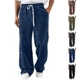 thumbnail image 1 of Plus Size Men’s Corduroy Straight Leg Pants, Casual Trousers Elastic Waist Drawstring Tight Fit Cotton Stretch Breathable Daily Wear Office Work Outdoor Essentials | JASKFLY,Navy 2XL, 1 of 8