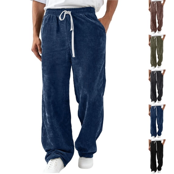 Plus Size Men’s Corduroy Straight Leg Pants, Casual Trousers Elastic Waist Drawstring Tight Fit Cotton Stretch Breathable Daily Wear Office Work Outdoor Essentials | JASKFLY,Navy 2XL