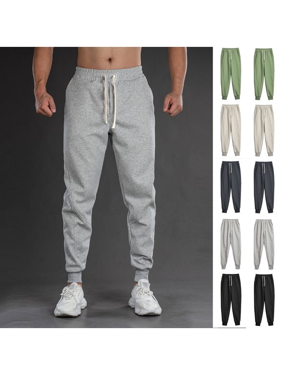 Plus Size Men's Cotton Joggers Slim Fit Trousers, Drawstring Elastic Waist Cuffed Ankle Pants, Quick Dry Breathable Stretchy, for Youth Outdoor Training Casual Activewear, Summer