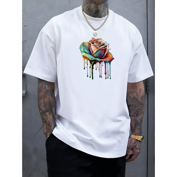 Plus Size Men's Fancy Pattern Print T-Shirt, Casual Fashion Tee, Street Style Short Sleeve Crew Neck Shirt